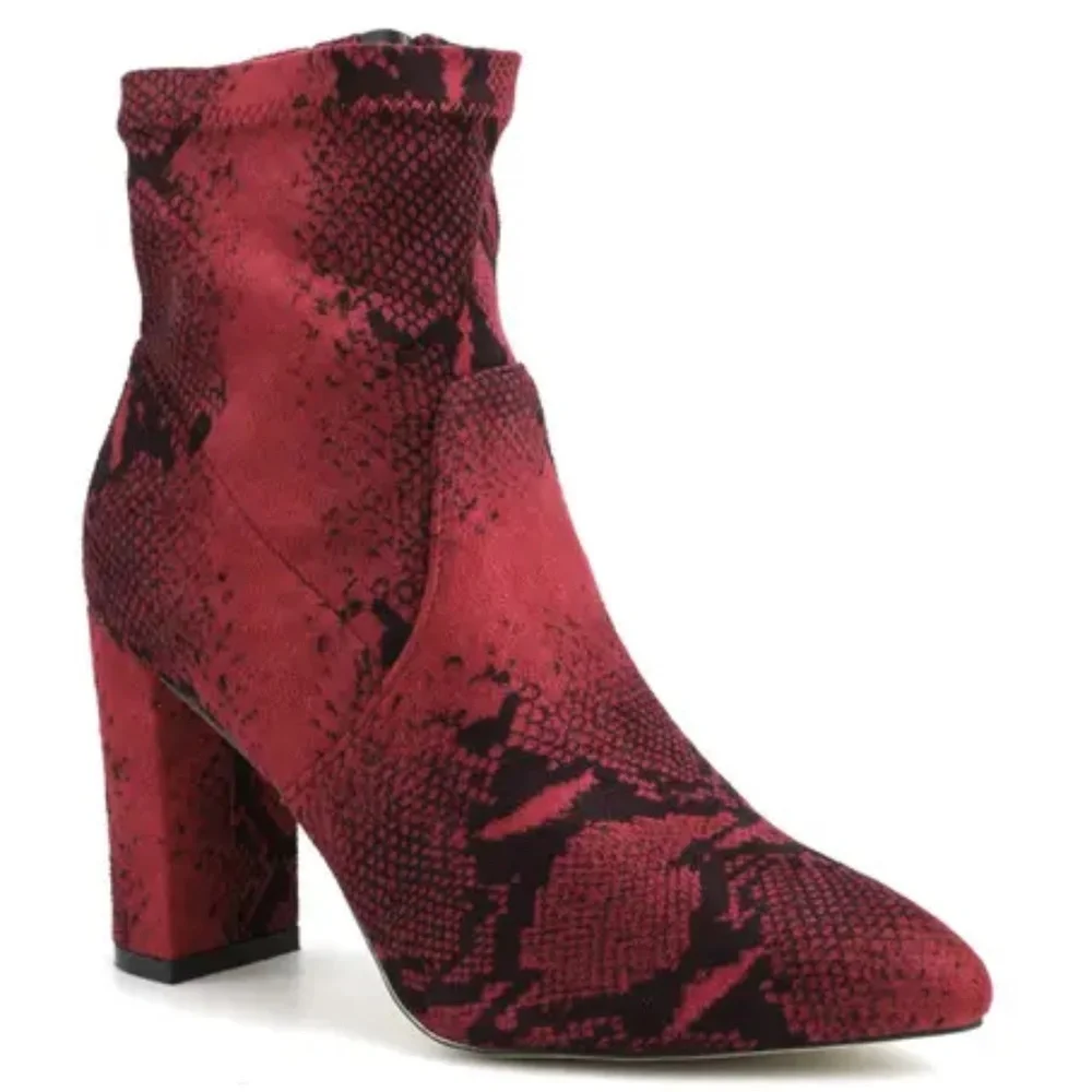 Faux Suede Burgundy Block Heel Stretch Bootie 7